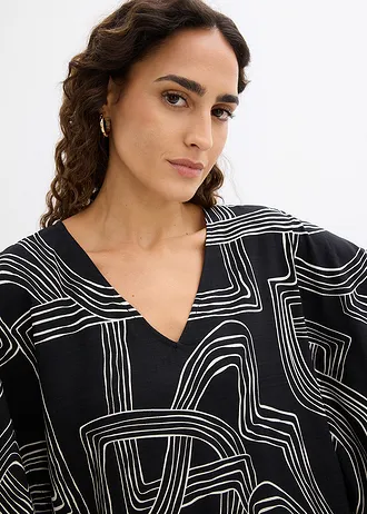 Kaftan jurk van een viscose-mix • zwart-parelwit grafisch • bonprix online shop