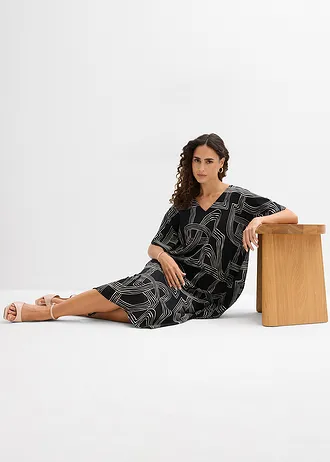 Kaftan jurk van een viscose-mix • zwart-parelwit grafisch • bonprix online shop