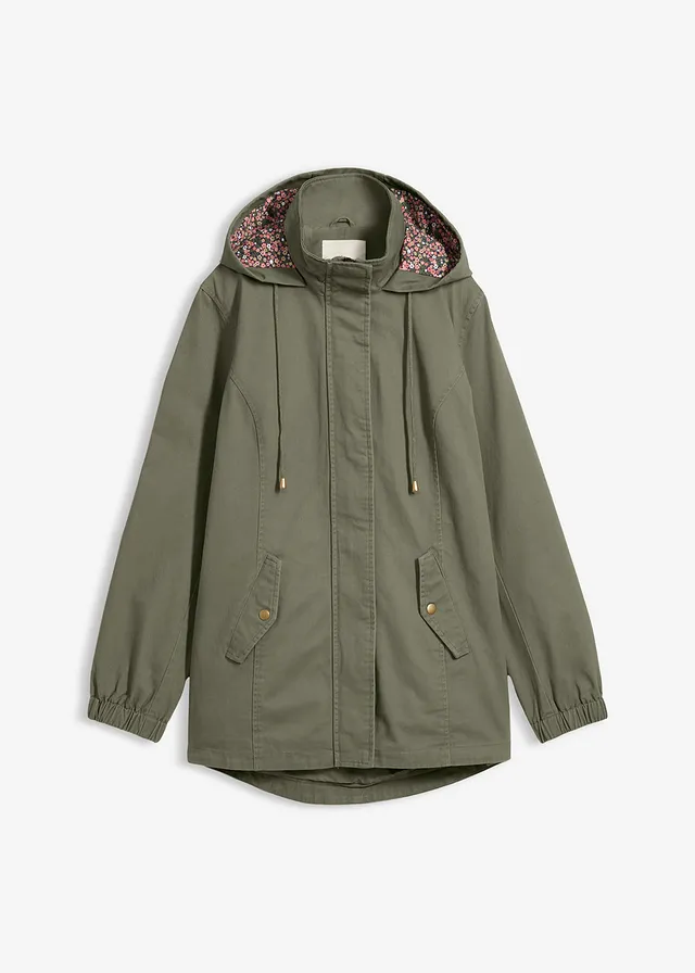 Parka de mi-saison en coton avec capuche imprimée • olive • Boutique bonprix