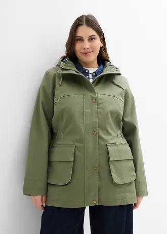 Veste déperlante avec doublure à carreaux, Couleur: olive