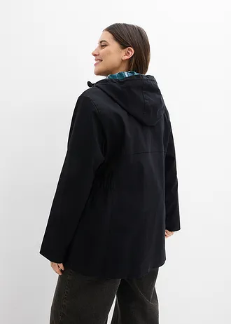 Veste déperlante avec doublure à carreaux, Couleur: noir