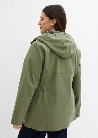 Waterafstotende jas met geruite voering, Kleur: olijfgroen