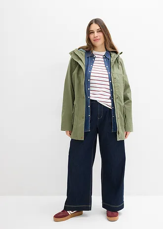 Waterafstotende jas met geruite voering, Kleur: olijfgroen