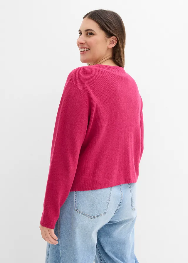 Gilet court en maille 100% coton, Couleur: magenta