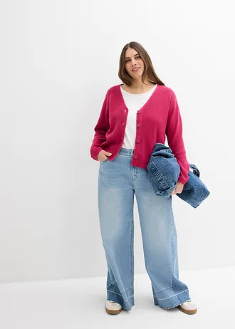 Gilet court en maille 100% coton, Couleur: magenta