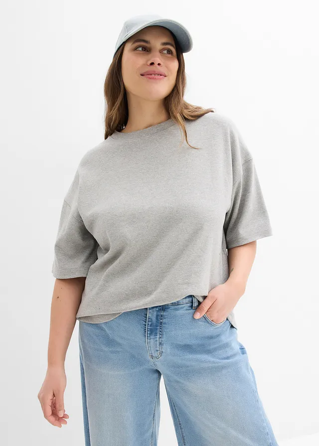 T-shirt épais oversize 100% coton, Couleur: gris clair chiné