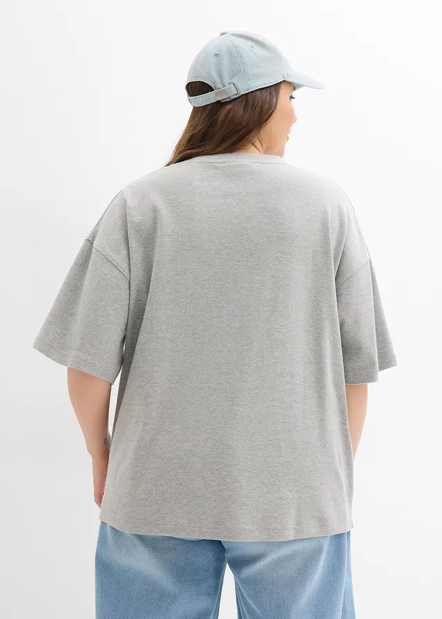 T-shirt épais oversize 100% coton, Couleur: gris clair chiné