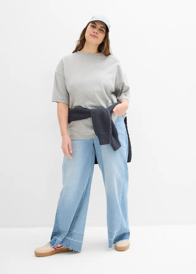 T-shirt épais oversize 100% coton, Couleur: gris clair chiné