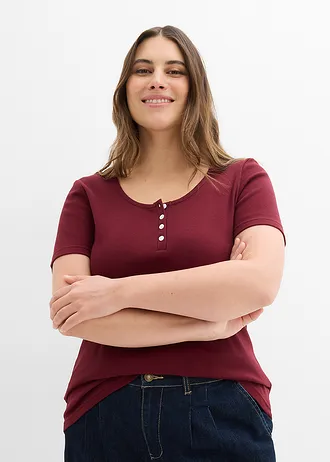 Henley tričko z čisté organické bavlny, barva: javorově červená