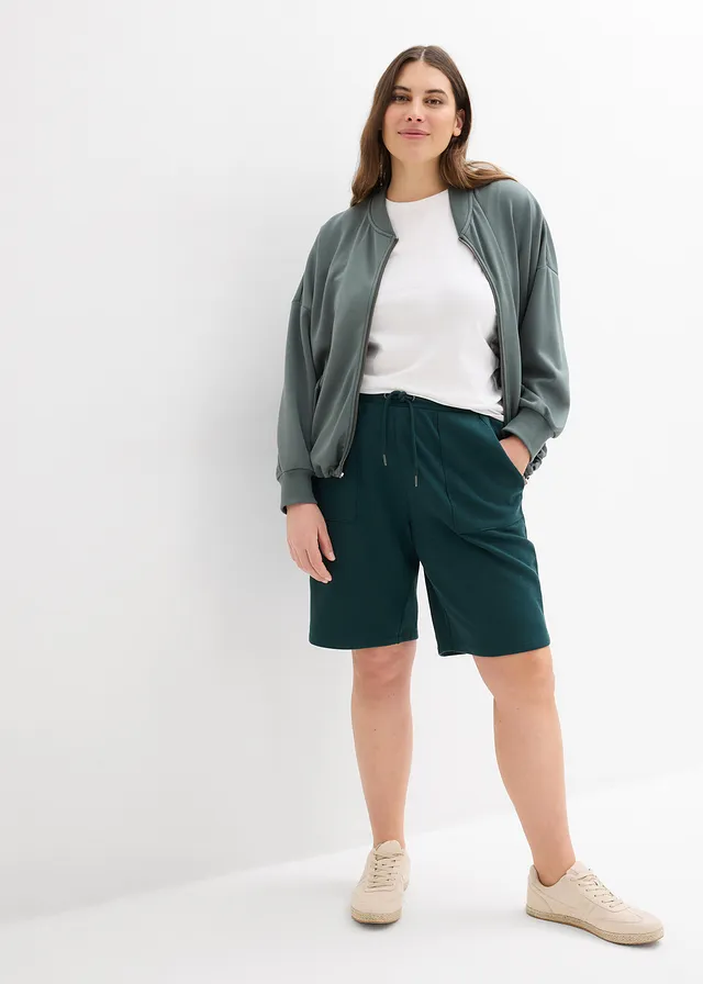 Sweat short met zakken, Kleur: diepgroen