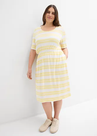 Robe en viscose extensible, Couleur: jaune clair rayé