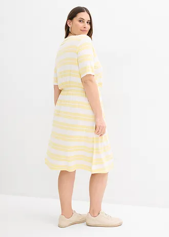 Robe en viscose extensible, Couleur: jaune clair rayé