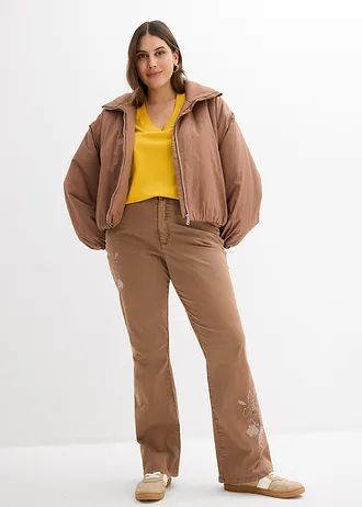 Kalhoty Bootcut s výšivkou, barva: kaštanově hnědá