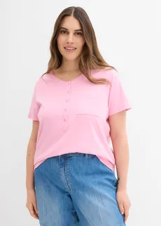 T-shirt à encolure boutonnée, Couleur: rose