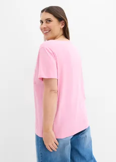 T-shirt à encolure boutonnée, Couleur: rose