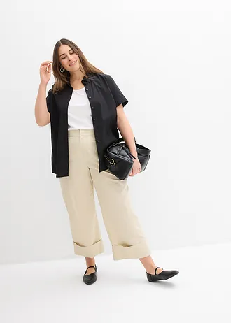 Pantaloni chino din bumbac organic 100%, culoare: bej nisipiu mat