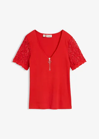 T-shirt en coton côtelé, Couleur: fraise