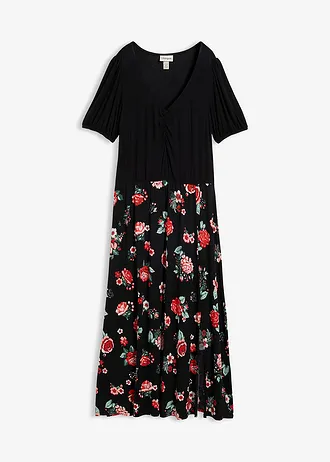Robe longue en viscose extensible • noir floral • Boutique bonprix