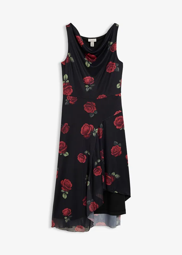 Robe midi en mesh doux • noir floral • Boutique bonprix