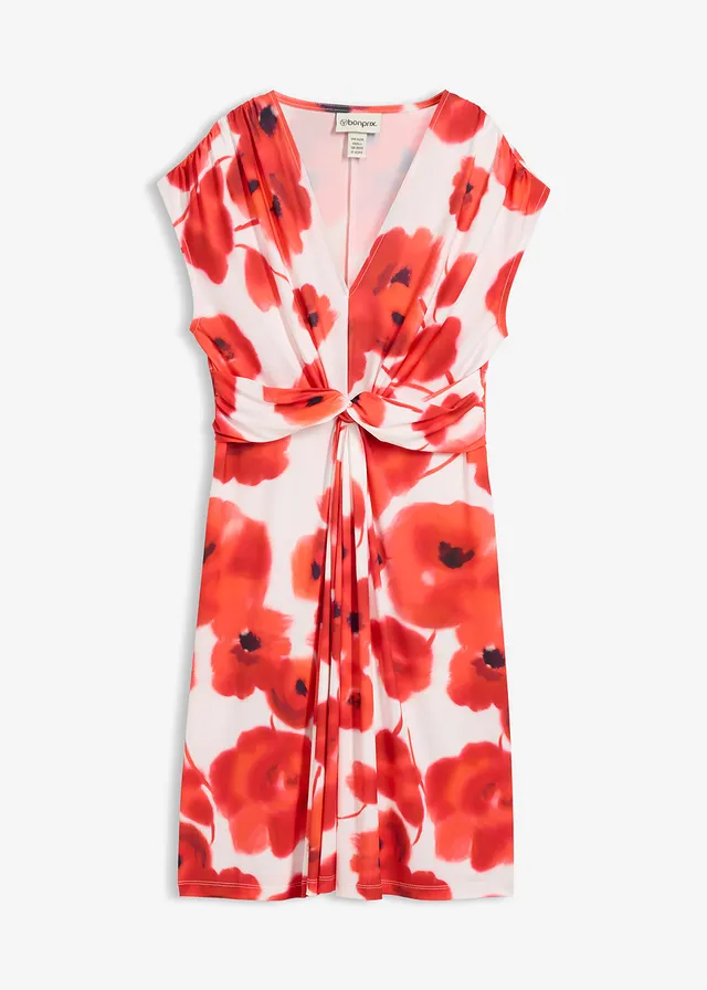 Jersey jurk • crème-aardbeirood gebloemd • bonprix online shop