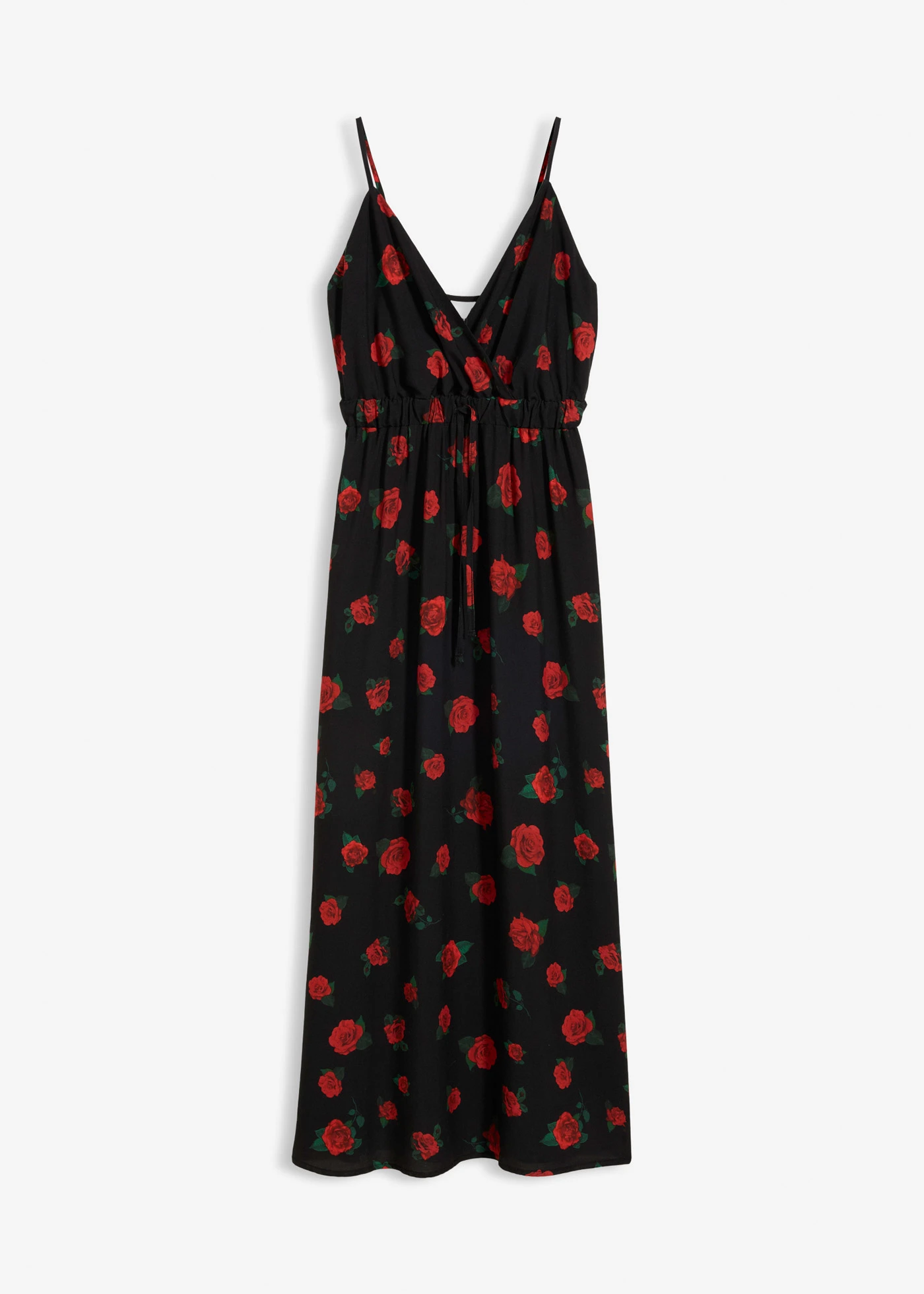 Robe longue en viscose fluide • noir/rouge cerise floral • Boutique bonprix