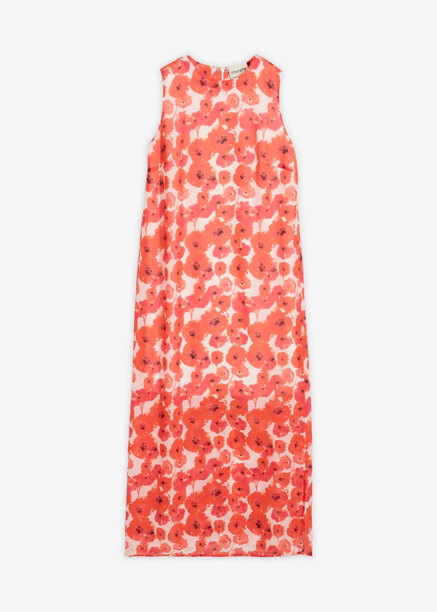 Hosszú sifon ruha • gyapjúfehér-eperpiros virágmintás • bonprix áruház