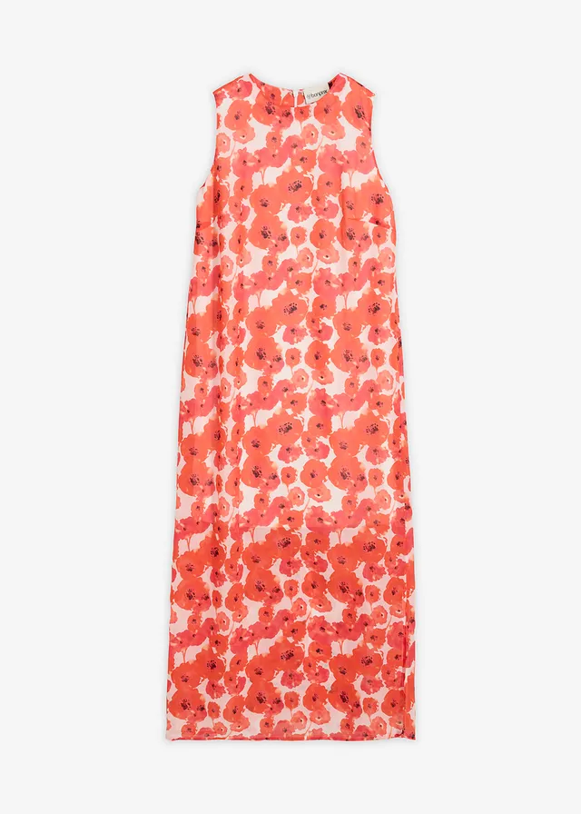 Hosszú sifon ruha • gyapjúfehér-eperpiros virágmintás • bonprix áruház