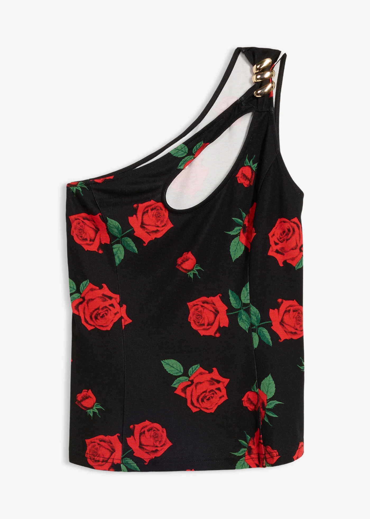 Egyvállas top • fekete/virágmintás • bonprix áruház