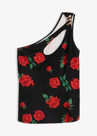 One shoulder top met versiering, Kleur: zwart