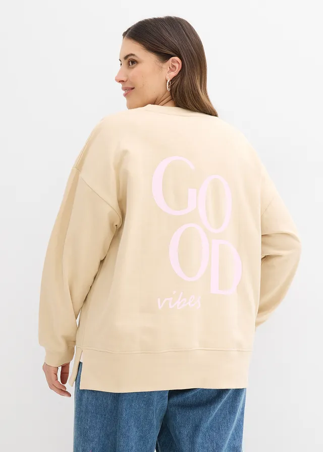Sweat oversize en coton, Couleur: sable clair-rose cristal imprimé