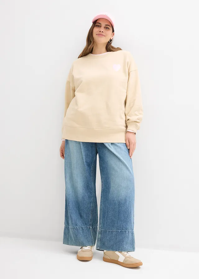 Sweat oversize en coton, Couleur: sable clair-rose cristal imprimé