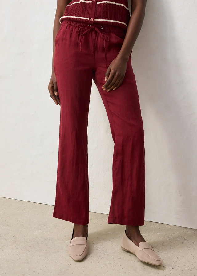 Pantalon taille élastiquée 100% lin, Couleur: rouge rubis