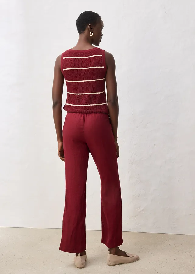 Pantalon taille élastiquée 100% lin, Couleur: rouge rubis