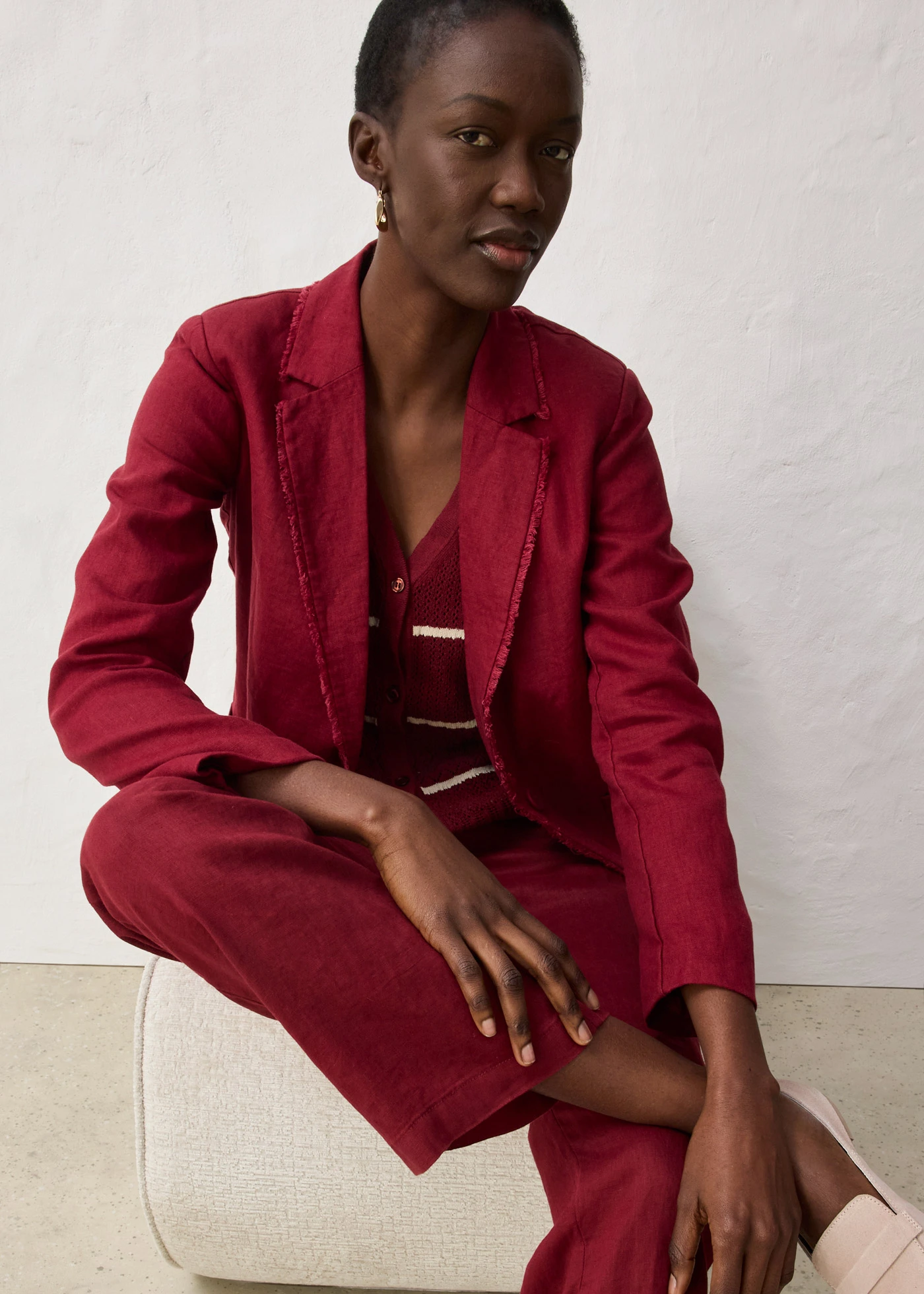 Široké plátené nohavice • rubínovo červená • obchod bonprix