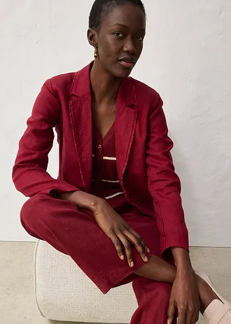 Kalhoty bez zapínání, z čistého lnu • rubínově červená • bonprix obchod