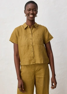 Wijde blouse met korte mouwen van puur linnen • natuurgroen • bonprix online shop