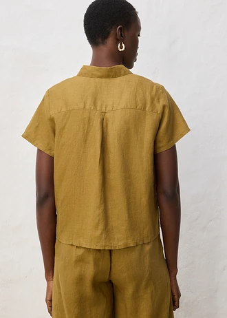 Chemisier manches courtes 100% lin, Couleur: vert nature