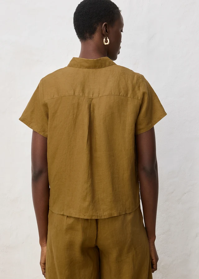 Wijde blouse met korte mouwen van puur linnen, Kleur: natuurgroen