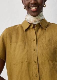 Wijde blouse met korte mouwen van puur linnen • natuurgroen • bonprix online shop