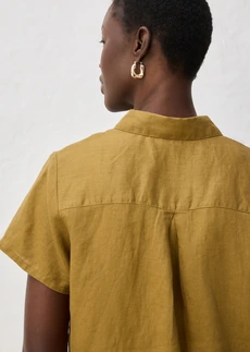 Wijde blouse met korte mouwen van puur linnen • natuurgroen • bonprix online shop