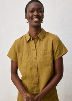 Wijde blouse met korte mouwen van puur linnen • natuurgroen • bonprix online shop