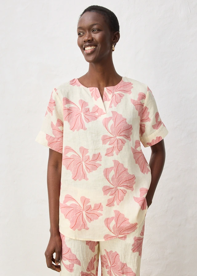 Tuniek van puur linnen • beige-kersenrood met print • product-page.page-title-suffix