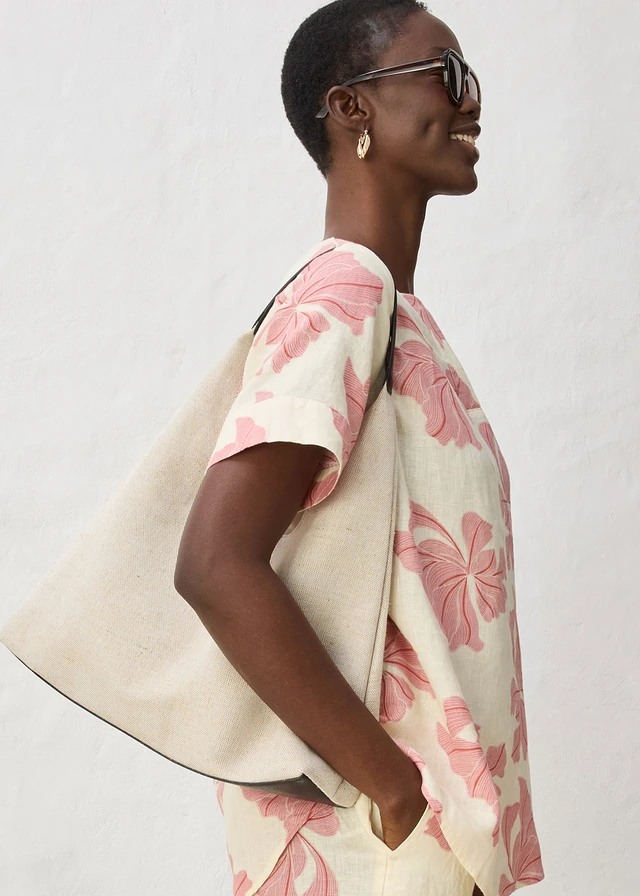 Tunique 100% lin • beige-rouge cerise imprimé • product-page.page-title-suffix