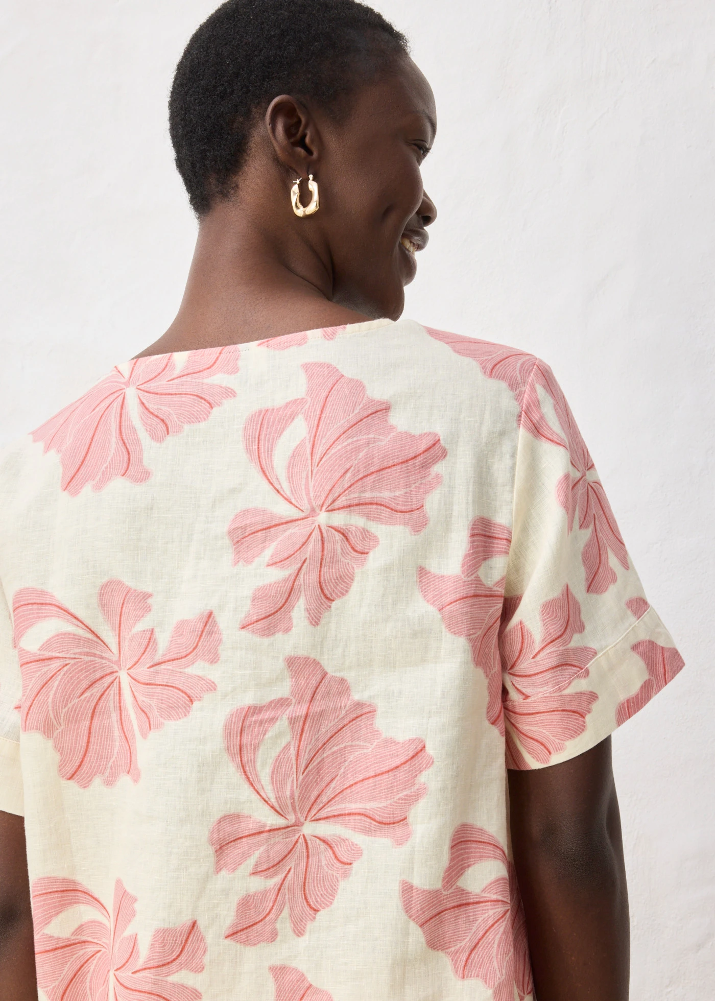 Tunique 100% lin • beige-rouge cerise imprimé • Boutique bonprix