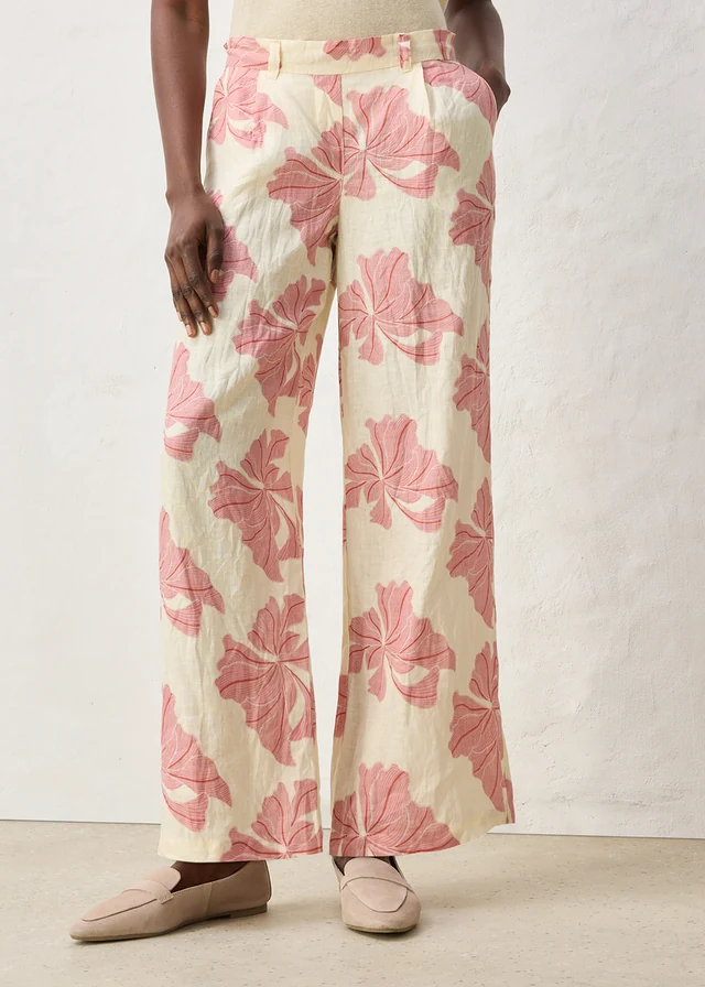 Marlene Dietrich broek van puur linnen • beige-kersenrood gedessineerd • product-page.page-title-suffix