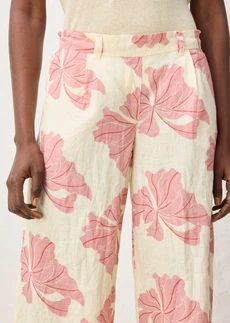 Pantalon large à pinces 100% lin • beige-rouge cerise imprimé • Boutique bonprix