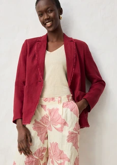 Pantalon large à pinces 100% lin • beige-rouge cerise imprimé • Boutique bonprix