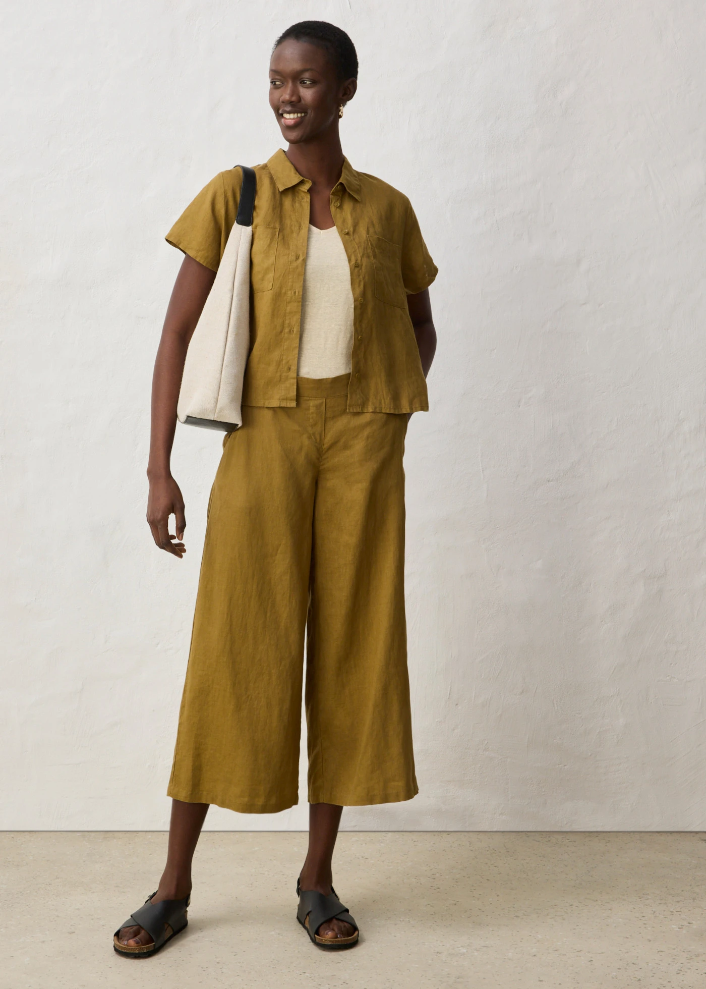 Jupe-culotte 100% lin • vert nature • Boutique bonprix