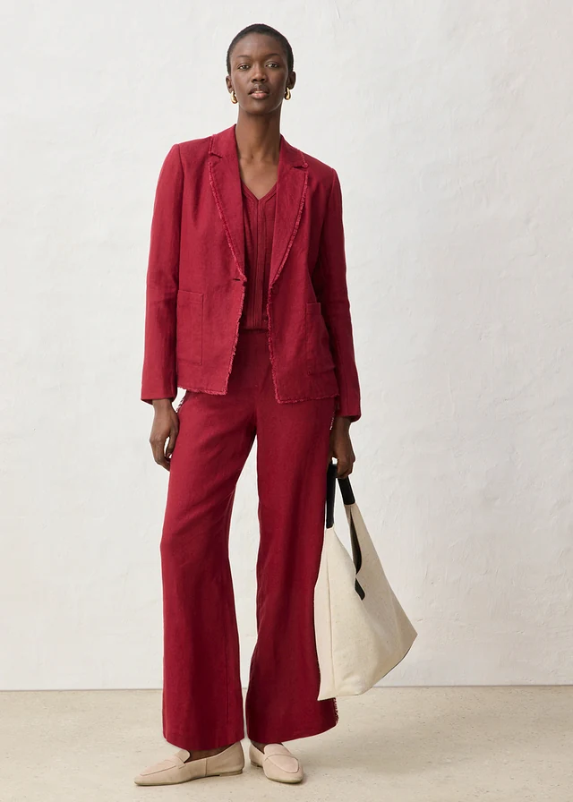 Blazer van puur linnen, Kleur: robijnrood