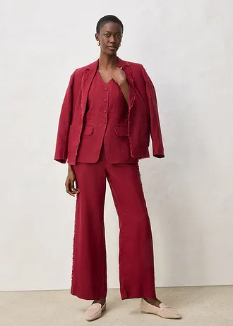 Linnen broek met wijde pijpen, Kleur: robijnrood